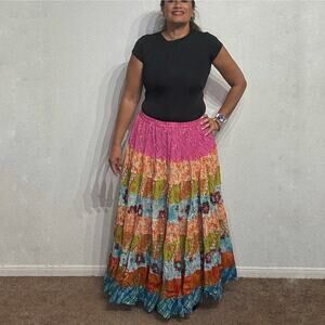 Denim 24/7 Pink Boho Vintage Maxi Skirt Sz 24W